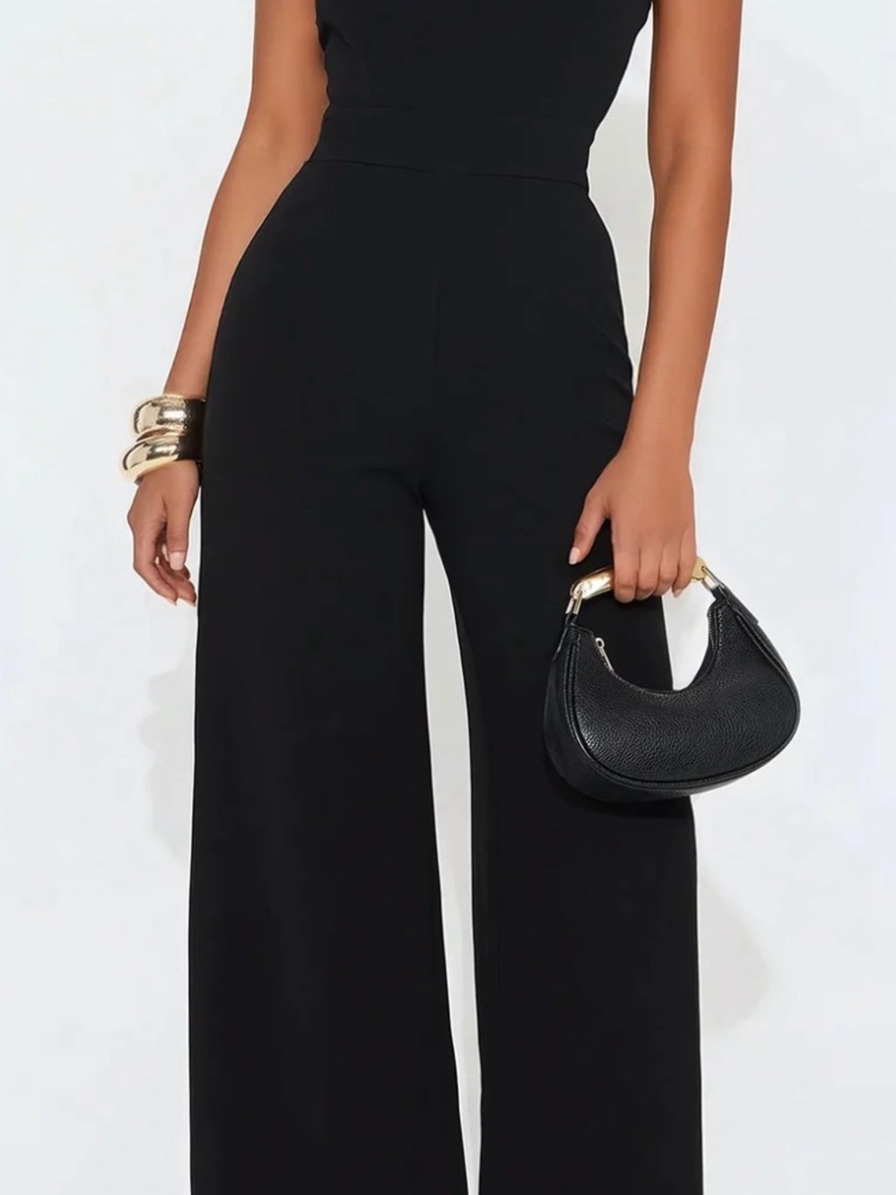 Wide-Leg Black Jumpsuit Pants - Women's Elegant Separates